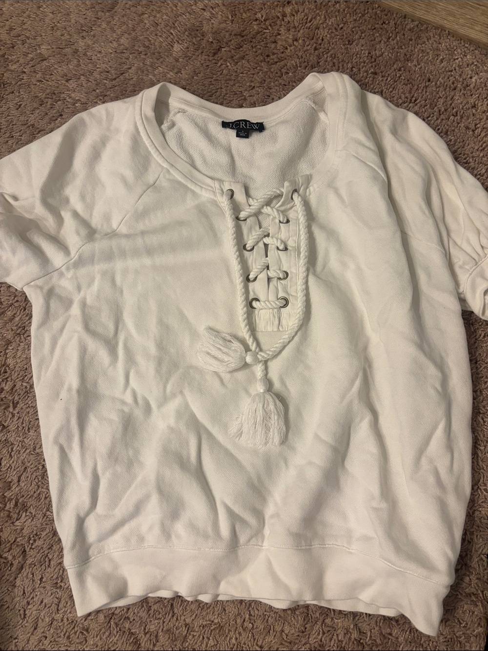J. Crew Off-White Lace-Up Short Sleeve Sweatshirt